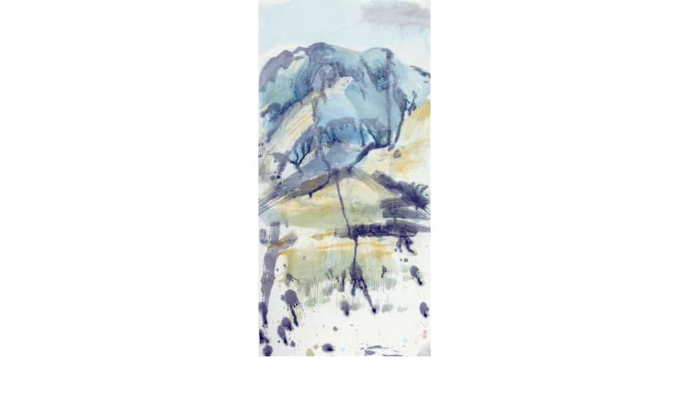 Blencathra Brushstrokes Lake District Cumbria UK Chinese ink and watercolour on Moon Palace paper with Chinese brush h120 x w57 cms £850.00