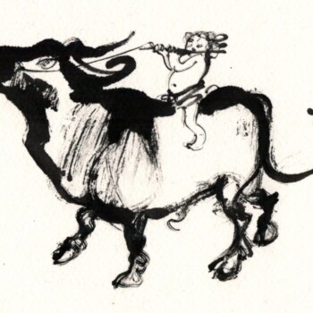 Riding the Bull Home V (h17cm x w19cm)