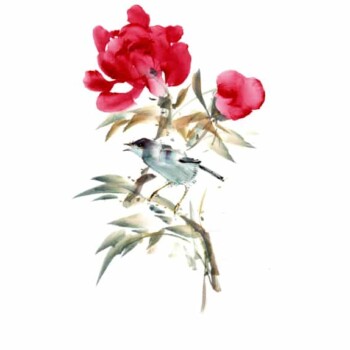 Warbler and Peonies