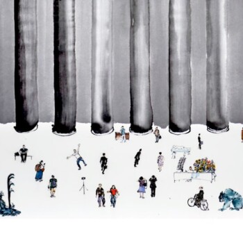 Japanese ink and watercolour on Moon Palace paper Yushima Seido Tokyo