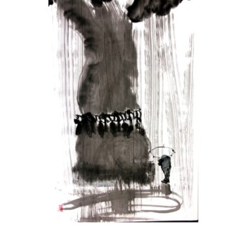 Sumi Japanese ink on Japanese Moon Palace paper (h95cm x w65cm) 18 Irene Sanderson, Ancient Hinoki Camphor tree Atsuta Jingû