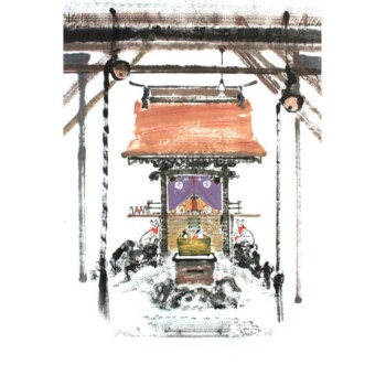 Sumi and watercolour on Moon Palace paper (h122cm x w80cm) Irene Sanderson, Hikan Inari Jinja Asakusa Tokyo II