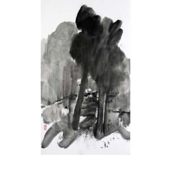 Sumi Japanese ink and watercolour on Japanese Moon Palace paper (h92cm x w61cm) Irene Sanderson, Ise Jingū Naiku III Japan